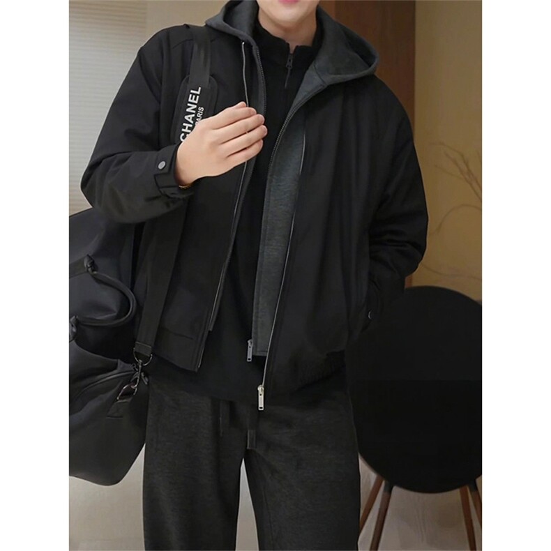 假两件拼接连帽加厚夹克外套新品双色毛绒内里J96-P118，男装夹克，星座918-1