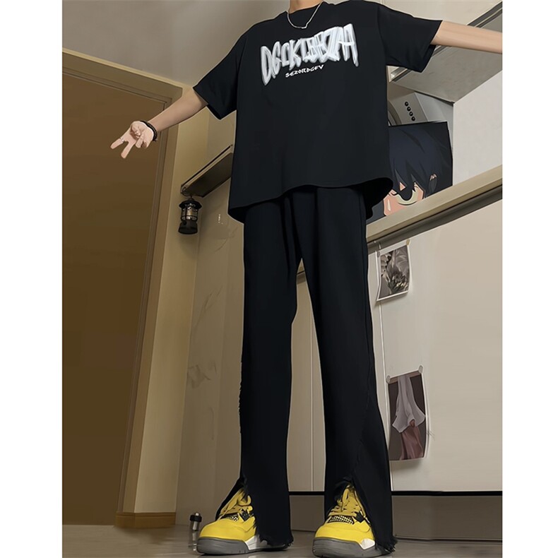 现货 24春夏黄泥开叉毛边宽松牛仔裤设计感微喇休闲裤男K5803-P55图片