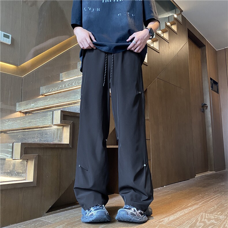 夏季新款潮流褶皱设计冰丝垂感宽松休闲裤B315-K24190-特p35控68,男装休闲裤,电商B315