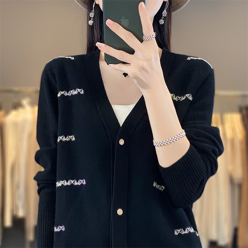 秋冬新款羊毛提花小开衫显瘦百搭时尚女装羊毛衫,女装羊毛衫,秋虹羊绒