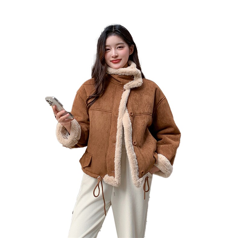 新款现货精致感加厚保暖兔毛绒皮毛一体外套2986P185K278,女装短外套,2C029