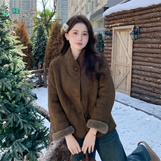 2025冬装新款双面穿皮毛一体长袖立领皮毛外套短款气质上衣，女装皮草，2C091