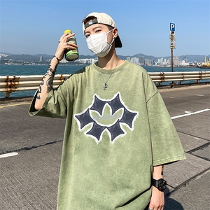 美式 几何图案印花 复古水洗做旧半袖 重磅短袖T恤 B239-1136-P38图片