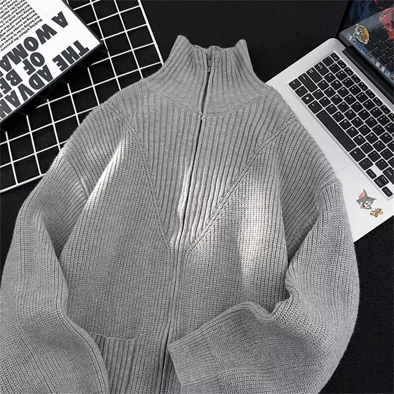 长袖ins日系美式双拉链立领针织开衫外套男简约新款毛衣MZ711-P78,男装针织衫/毛衣,星座412-3