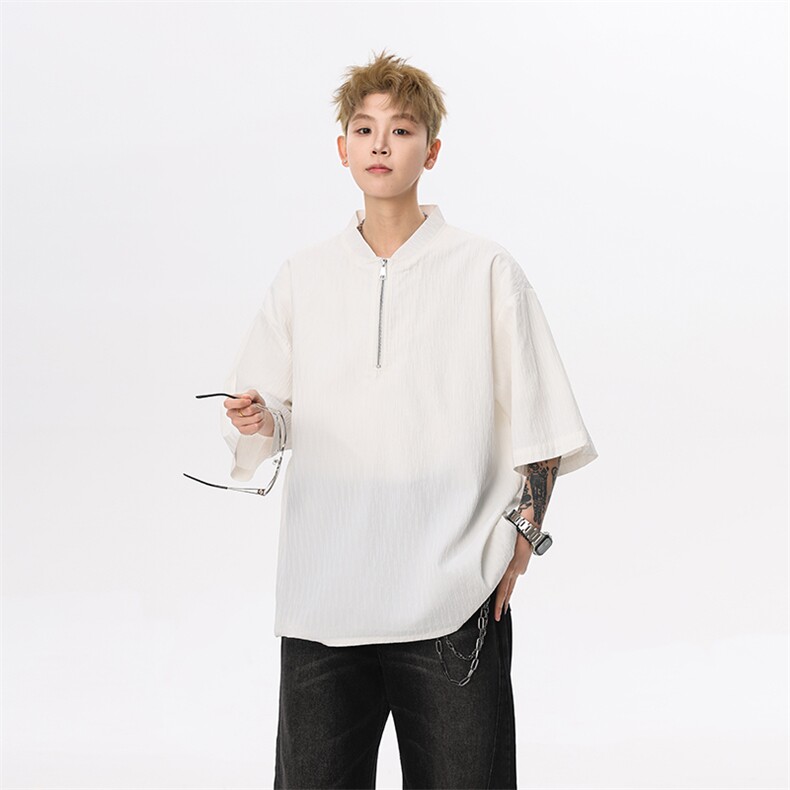 现货夏新潮流短袖半拉链亨利领宽松大码T恤男513DT3533P30，男装T恤，星座513