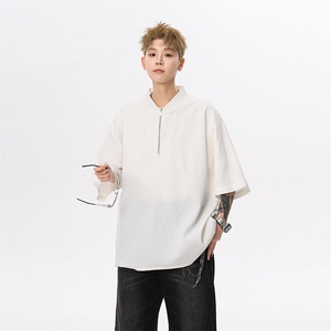 现货 夏新潮流短袖半拉链亨利领宽松大码T恤男 513 DT3533 P30，男装T恤，星座513