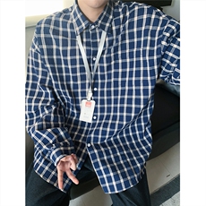 现货~格子大码长袖衬衫C5883/特P25蓝色，男装衬衫，电商A094