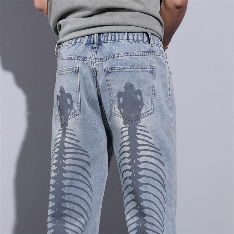 美式复古牛仔阔腿裤男春季高街宽松直筒垂感微喇长裤子DY16#-P57，男装休闲裤，电商A178-1