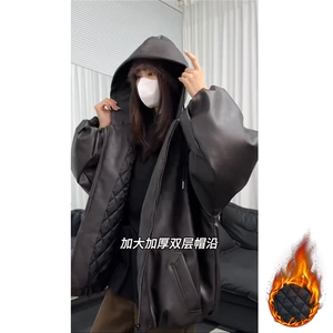 网图慎用连帽防水加厚皮衣男宽松皮棉衣棉服男女同款 M8008-P105图片