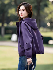 (现货）紫色外套女秋季休闲显瘦初春秋独特漂亮百搭短款风衣外套，女装短外套，韩蔻秀