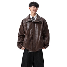 男士黑色亮面皮衣外套春季宽松百搭机车风上衣潮XZ309JK8630P80，男装皮衣，星座309（原A406）