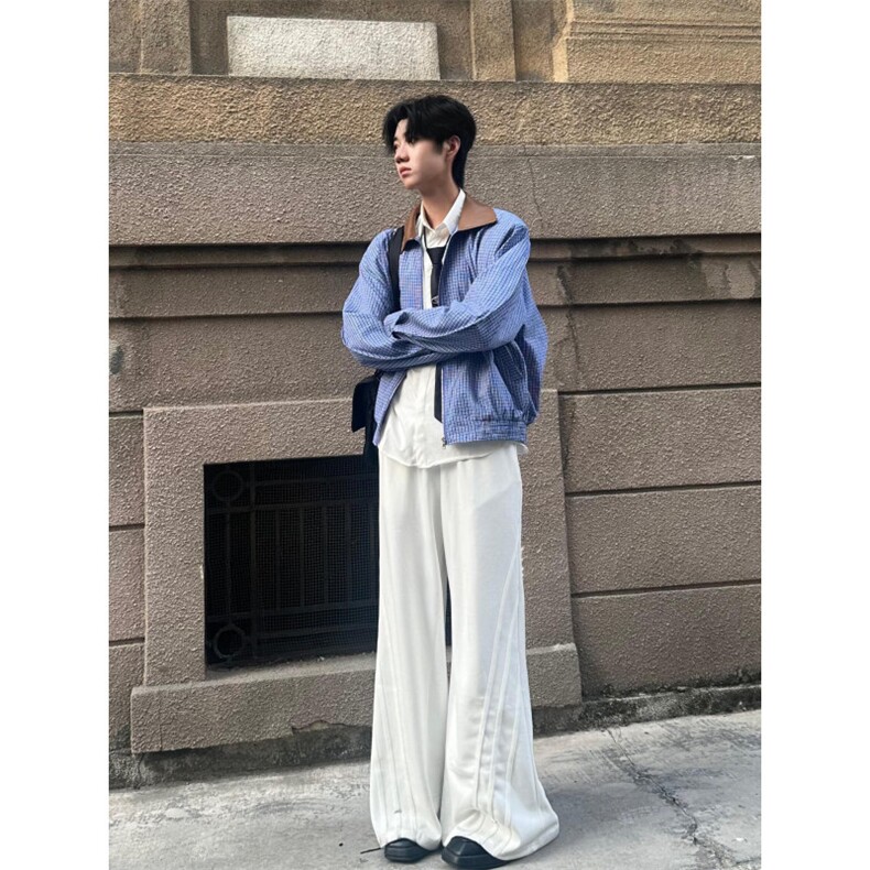【有货】格子拼接短款外套男春秋美式设计感宽松夹克Z73CC-P70,男装夹克,星座1007（原301D）
