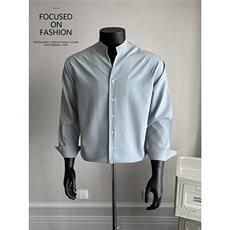 2026老钱风立领男士长袖宽松衬衫白S123/P65控98，男装衬衫，电商A242