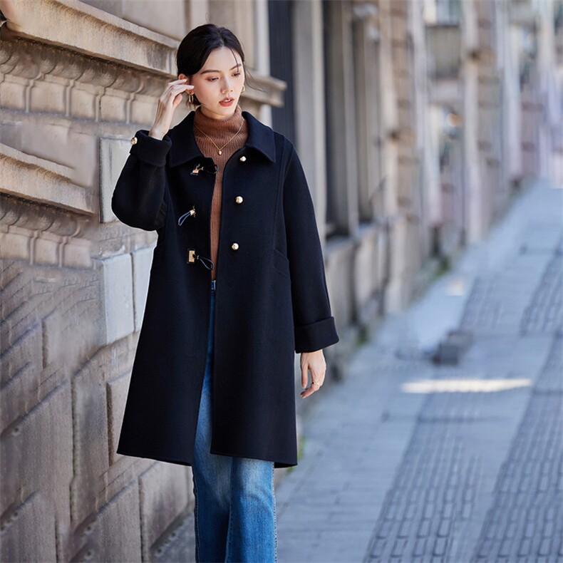 大衣女中长款2024秋冬新款韩版显瘦赫本风毛呢外套，女装双面呢大衣，怡欣双面呢工厂店
