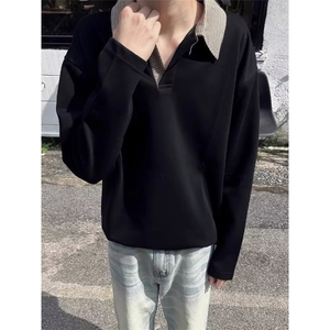 现货JY197-P36 拼色长袖Polo衫男刺绣字母美式复古 网图图片