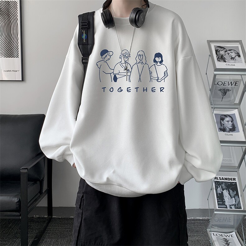 华夫格卫衣圆领卫衣男大码长袖t恤男外套 HW76191-P30加绒款-P40图片