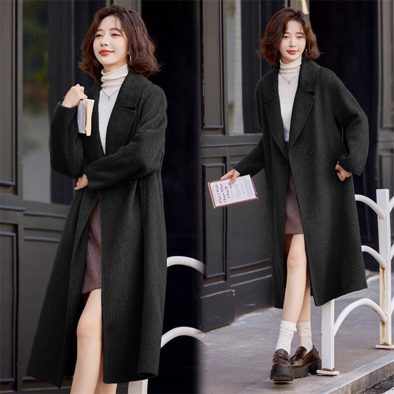 双面羊毛大衣女2025年秋冬新款气质百搭中长款显瘦100%羊毛外套,女装双面呢大衣,小荷流