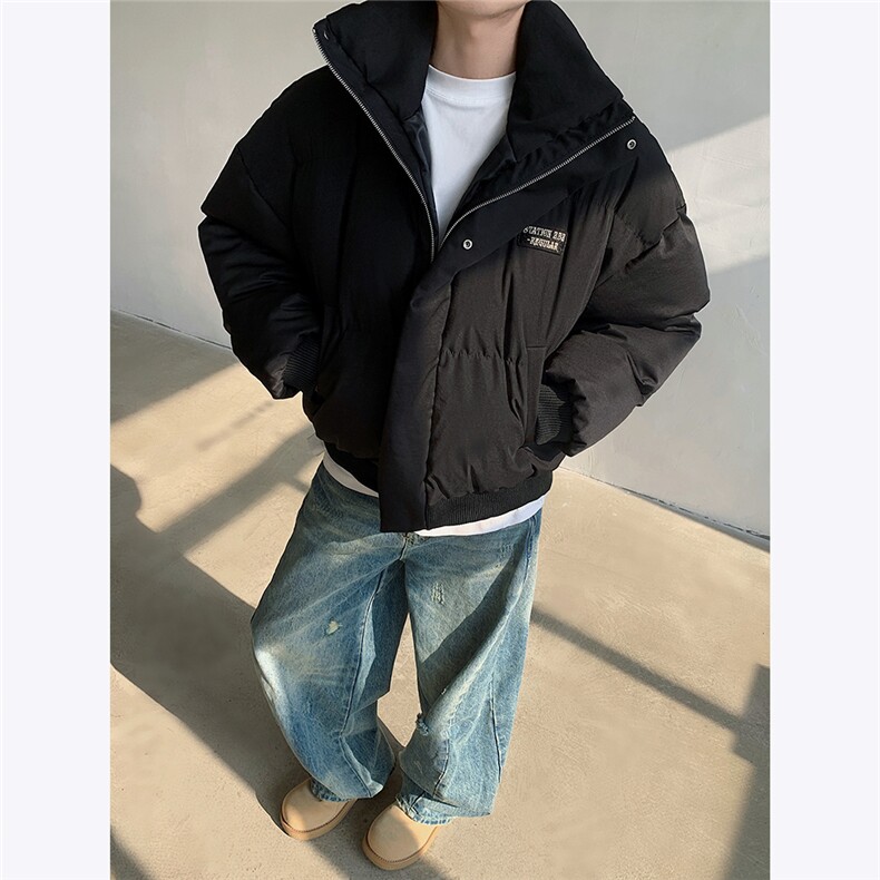 扎染棉服美式高街短款面包服男冬季高街廓形棉衣外套 P128图片