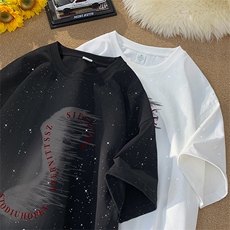 可48小时发货支持抖音得物来样二开美式满天星亮片短袖T恤MTX640，男装T恤，电商A486-1