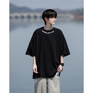 8XL-M特大码正肩纯棉短袖t恤男夏季刺绣上衣白色内搭打底DX309P35图片