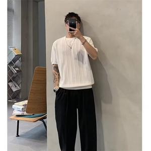 2025夏季男士修身弹力简约百搭薄款针织短袖T恤伊力特冰丝半袖男图片