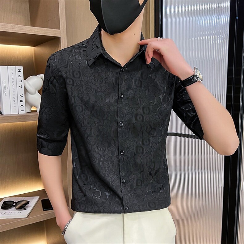 507A-CS532-P48夏季青年七分袖碎花衬衣修身中袖衬衫发型师,男装衬衫,星座507A（原星座306B-2）