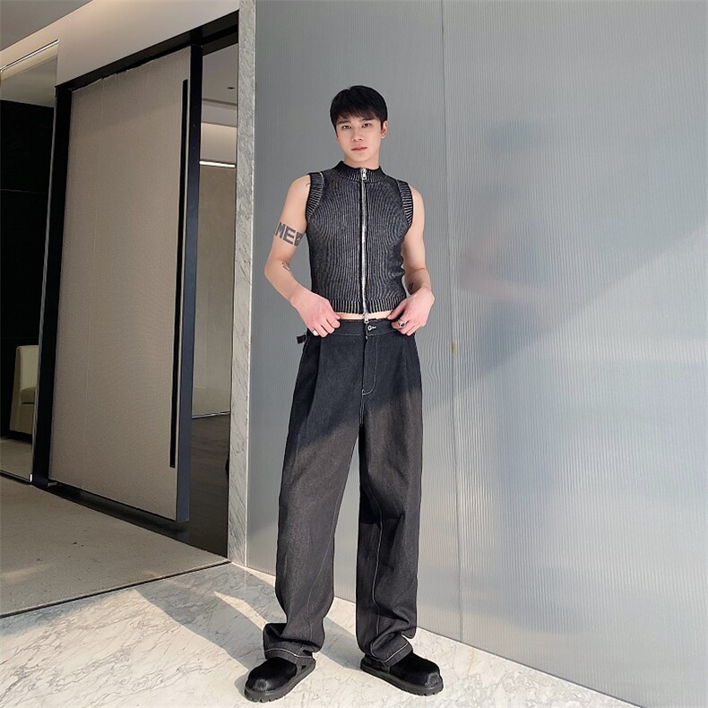 春夏新款立领拉链短款针织弹力背心痞帅潮流百搭款坎肩MY61P70,男装T恤,电商A246