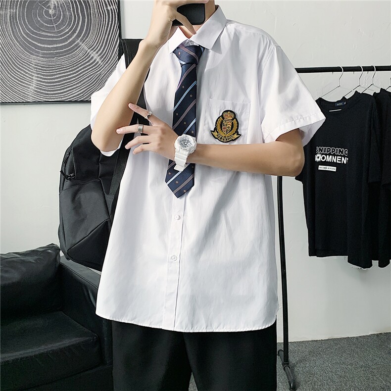 DK制服男JK短袖衬衫男宽松情侣装衬衣女中性CS01送领带元,男装T恤,电商A426-1(原A430-1)