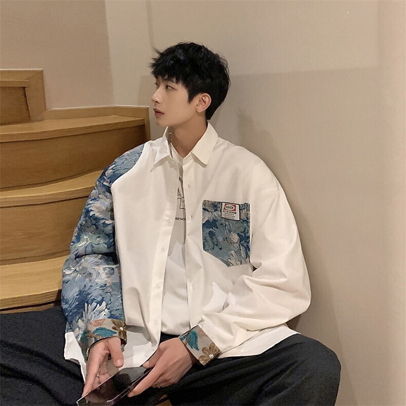 1港风花型长袖衬衫男大码情侣风衬衫男长袖衬衣CS7714P60控88，男装衬衫，星座226-2