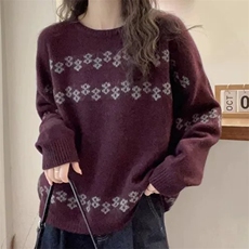 秋冬新款针织圆领套头上衣时尚百搭，女装针织衫/毛衣，泰沅羊绒