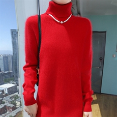 秋冬季新款舒适时尚百搭高翻领貂绒裙，女装针织衫/毛衣，冬贝尔貂绒