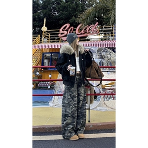 现货重磅boxy短款棉衣座山雕大毛毛领男女棉服水洗工装厚外套图片