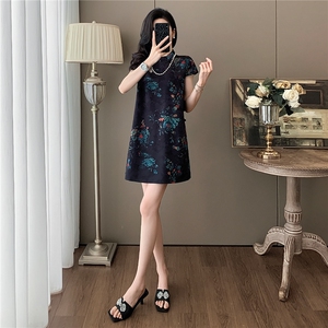 时尚气质减龄新中式套装女夏新款立领牡丹印花上衣短裤两件套图片