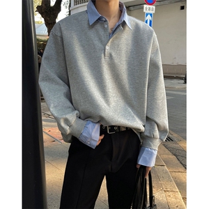现货JY144-P46 假两件衬衫领卫衣男春季韩系穿搭polo外套 网图图片