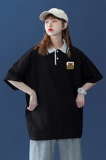 2026夏季新款中性宽松个性polo拼色翻领短袖T恤 女PL6101 P35控48图片
