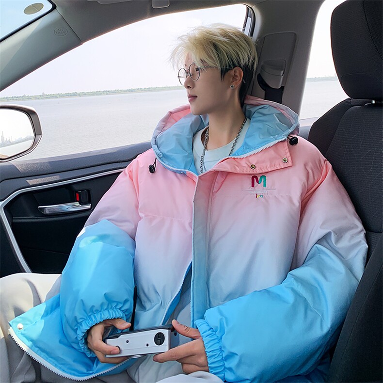 XZ230-1MY52冬款港风宽松简约扎染渐变刺绣休闲连帽棉服P128控158,男装棉衣,星座230-1