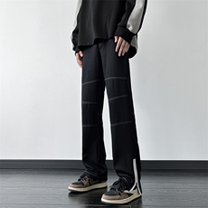 美式ins高街牛仔裤小众百搭明线拼接拉链开叉牛仔裤K2308-P65控88，男装牛仔裤，电商A062