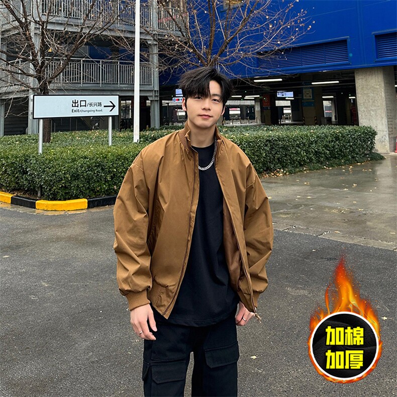 现货冬季美拉德立领飞行夹克廓形高街棒球服加棉加厚棉衣外套,男装夹克,电商A486-1
