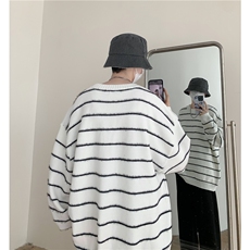 美式复古条纹圆领毛衣男2024新款秋冬款针织衫外套B624-P55，男装针织衫/毛衣，星座1007（原301D）