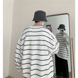 美式复古条纹圆领毛衣男2024新款秋冬款针织衫外套B624-P55图片