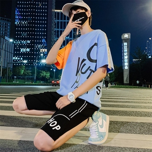夏季潮牌运动休闲青少年两件套宽松短袖短裤T恤套装男 TZ253图片