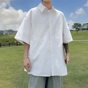 F358 P45夏季新款潮牌宽松休闲百搭衬衣日系复古短袖衬图片