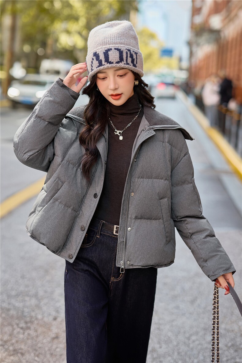 【bao款大货已出】2025冬装新款休闲韩版毛线领拼接羽绒服外套,女装羽绒服,雅静靓衣