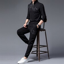 运动套装男秋季中年男士休闲印花长袖T恤裤子两件套ZLT8219-P155，男装休闲套装，电商B212（原钱塘6029）