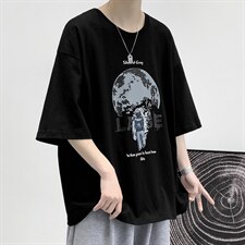 T108P23大皂风休闲宽松宇宙月球印花百搭纯短袖T恤港风情侣，男装T恤，电商A050