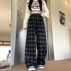 AK1889-P42高腰百搭显瘦宽松格子休闲直筒阔腿裤，女装休闲裤，星座617A-2