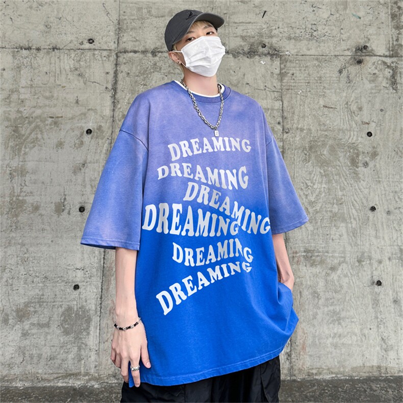 B239-1203-P39渐变扎染创意字母印花复古落肩袖短袖T恤美式,男装T恤,星座514-2(原B239)