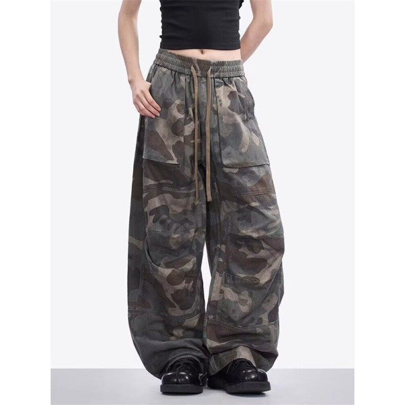 迷彩阔腿工装裤男复古裤子情侣宽松直筒垂感弯刀休闲裤KD3195，男装工装外套，星座1116A（原606A-3）
