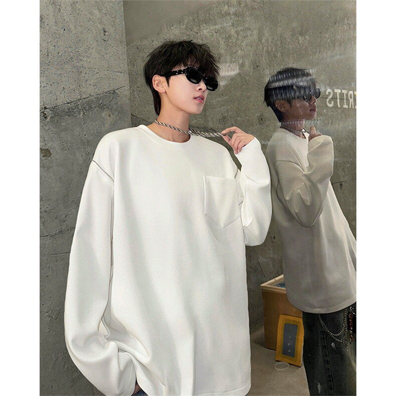 春夏新款韩版休闲简约打底长袖T恤打底卫衣肩部拉链装饰卫衣P49,男装T恤,电商B319