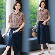 2024年夏季新款套装女士两件套装韩版休闲短袖连衣裙女中长款显瘦，女装套装/套裙，简韵佳